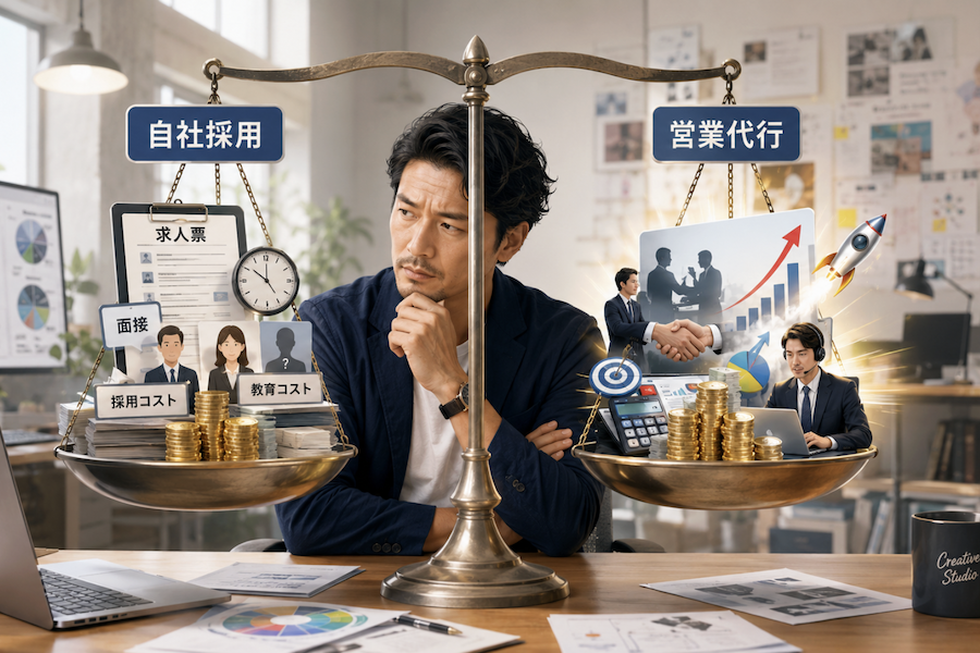 月商500万以下のクリエイティブ企業が陥る「社長の営業兼務」という罠！営業代行vs自社採用のコスト徹底比較！